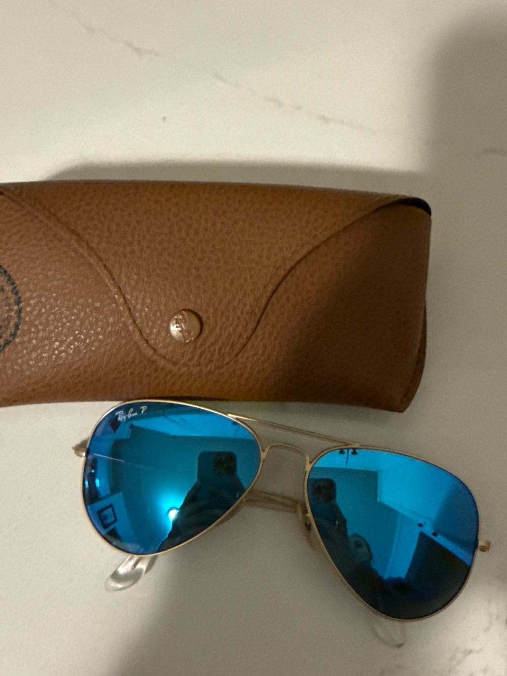 Ray-Ban Aviator Sunglasses - Blue Lenses, Gold Frame polarized